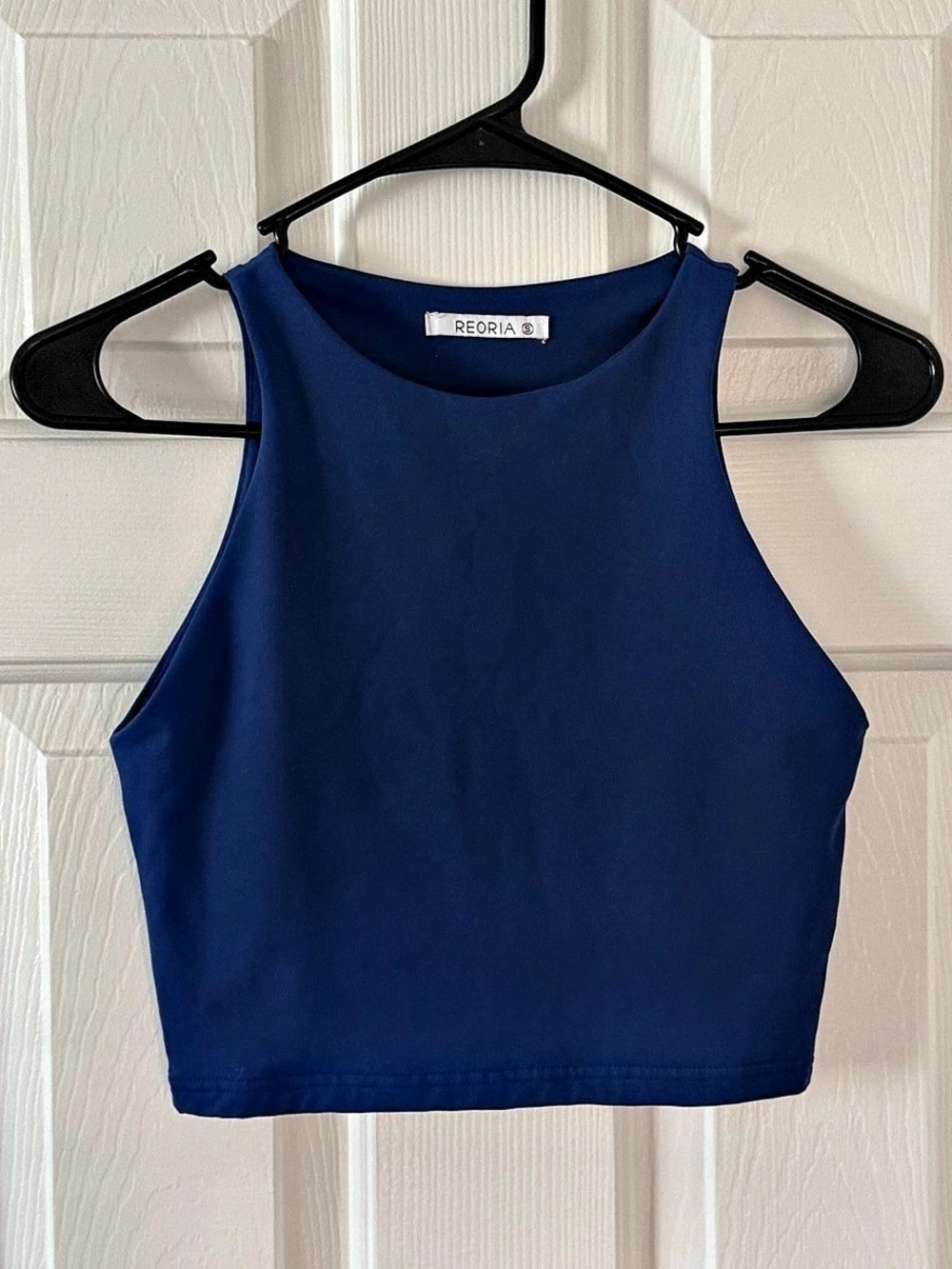 Reoria Clean Girl High Neck Crop Tank Top Blue